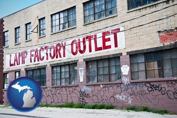 a lamp factory outlet store - with Michigan icon