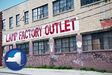 a lamp factory outlet store - with New York icon
